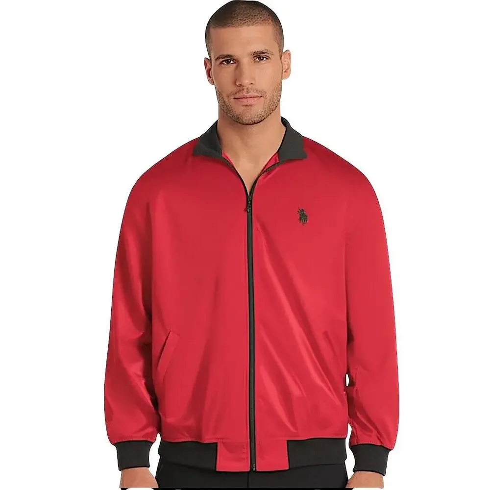 U.S POLO Assn. Track Jacket‎ Mens Red Black Athletic Full Zip Sporty Casual